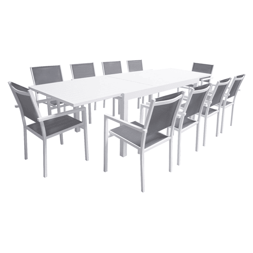 Conjunto de jardín extensible VENEZIA 180-300 en textileno gris 10 plazas - aluminio blanco