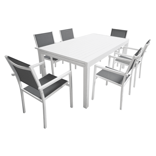 Conjunto de jardín extensible VENEZIA 180-300 en textileno gris 10 plazas - aluminio blanco