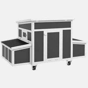 PawHut Galinheiro de Madeira 147x93,5x89,5 cm para Exterior com Janela, Porta, Ninho, Tabuleiro Removível e Poleiros - Jaula para 2 a 4 Galinhas Cinzento Escuro