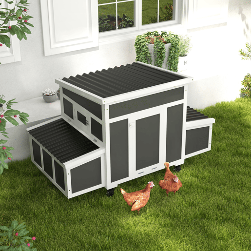 PawHut Galinheiro de Madeira 147x93,5x89,5 cm para Exterior com Janela, Porta, Ninho, Tabuleiro Removível e Poleiros - Jaula para 2 a 4 Galinhas Cinzento Escuro PawHut Galinheiro de Madeira 147x93,5x89,5 cm para Exterior com Janela, Porta, Ninho, Tabuleiro Removível e Poleiros - Jaula para 2 a 4 Galinhas Cinzento Escuro