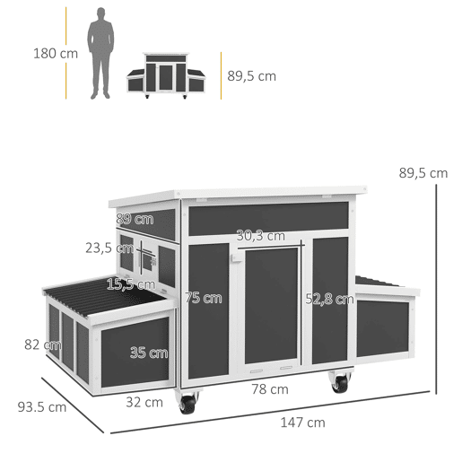 PawHut Galinheiro de Madeira 147x93,5x89,5 cm para Exterior com Janela, Porta, Ninho, Tabuleiro Removível e Poleiros - Jaula para 2 a 4 Galinhas Cinzento Escuro PawHut Galinheiro de Madeira 147x93,5x89,5 cm para Exterior com Janela, Porta, Ninho, Tabuleiro Removível e Poleiros - Jaula para 2 a 4 Galinhas Cinzento Escuro