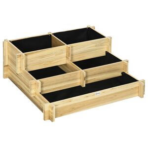 Outsunny Caixa de Plantio de Madeira de 3 Níveis Horta Vertical em Escada com Malha Geotextil para Cultivos de Plantas Flores para Jardim Terraço Exterior 93x93x35 cm Madeira