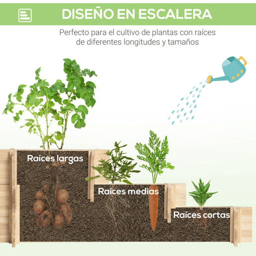 Outsunny Caixa de Plantio de Madeira de 3 Níveis Horta Vertical em Escada com Malha Geotextil para Cultivos de Plantas Flores para Jardim Terraço Exterior 93x93x35 cm Madeira