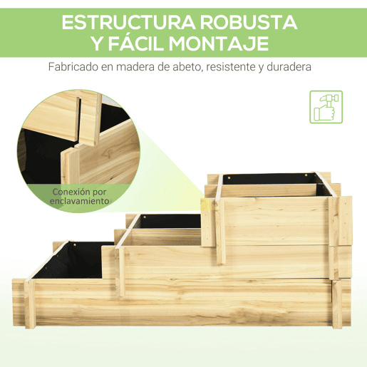 Outsunny Caixa de Plantio de Madeira de 3 Níveis Horta Vertical em Escada com Malha Geotextil para Cultivos de Plantas Flores para Jardim Terraço Exterior 93x93x35 cm Madeira