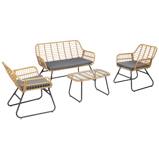 Conjunto de muebles de jardín TIGA de resina tejida 4 plazas - cojines grises