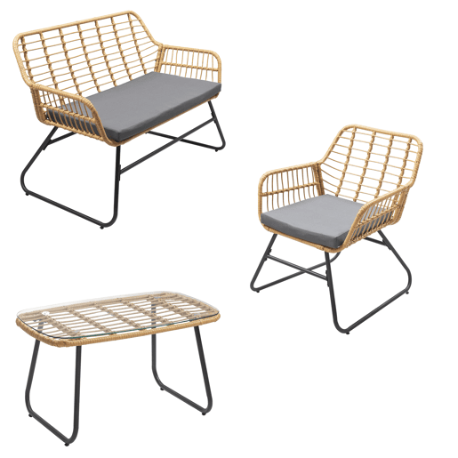 Conjunto de muebles de jardín TIGA de resina tejida 4 plazas - cojines grises