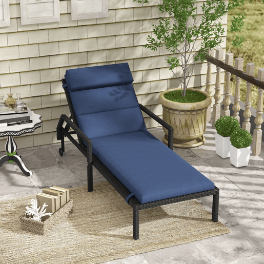 Outsunny Almofada para Espreguiçadeira 196x63x6 cm Almofada para Espreguiçadeira de Algodão com Tecido Repelente à Água Almofada de Assento e Encosto para Jardim Varanda Azul