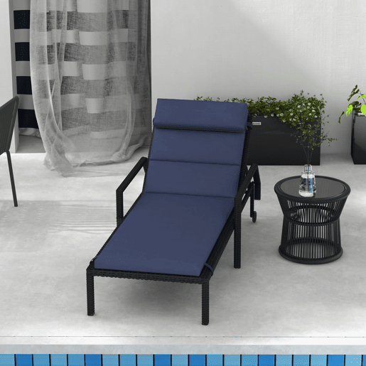 Outsunny Almofada para Espreguiçadeira 196x63x6 cm Almofada para Espreguiçadeira de Algodão com Tecido Repelente à Água Almofada de Assento e Encosto para Jardim Varanda Azul
