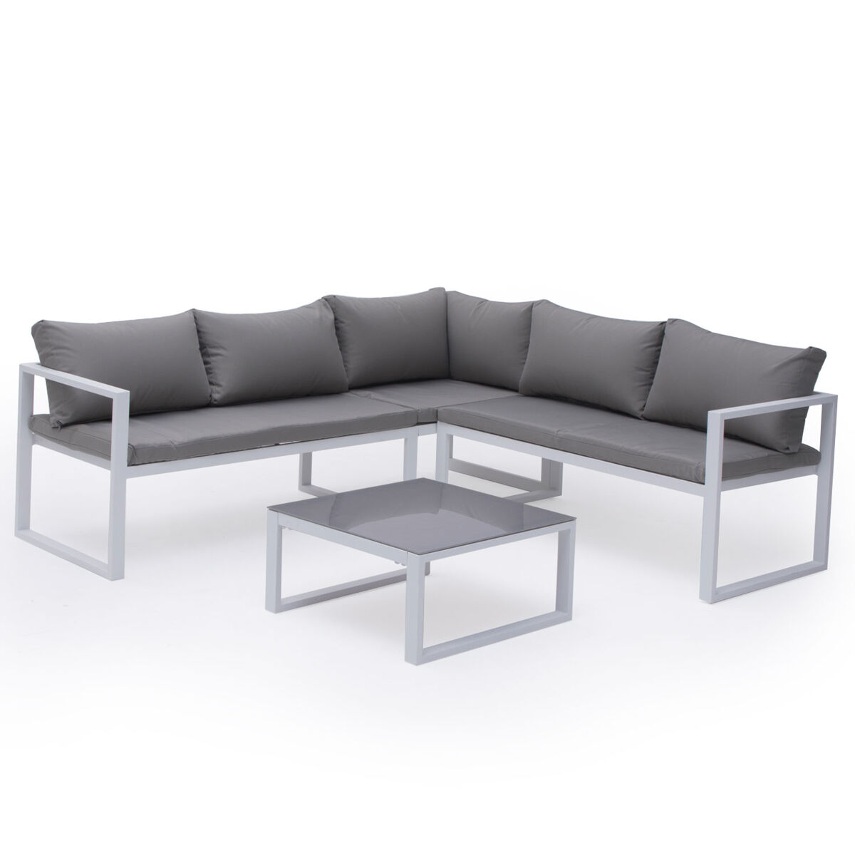 Conjunto de jardín ajustable ibiza tela gris 4 plazas - aluminio blanco
