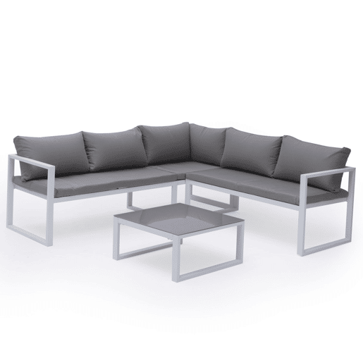 Conjunto de jardín ajustable IBIZA tela gris 4 plazas - aluminio blanco