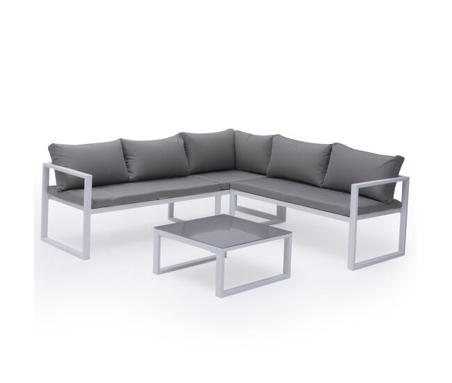 Conjunto de jardín ajustable ibiza tela gris 4 plazas - aluminio blanco