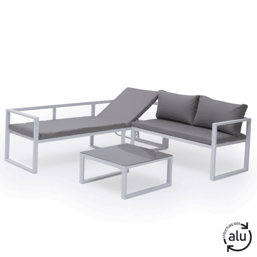 Conjunto de jardín ajustable IBIZA tela gris 4 plazas - aluminio blanco