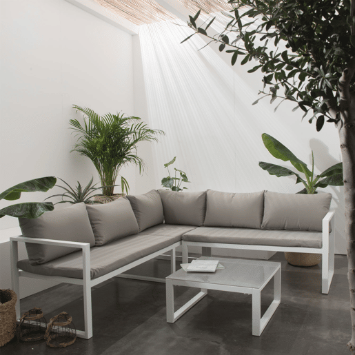 Conjunto de jardín ajustable IBIZA tela gris 4 plazas - aluminio blanco