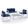 Conjunto de jardín IBIZA tela azul 4 plazas - aluminio blanco