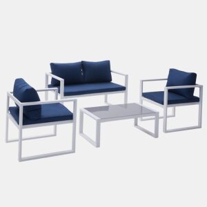 Conjunto de jardín IBIZA tela azul 4 plazas - aluminio blanco