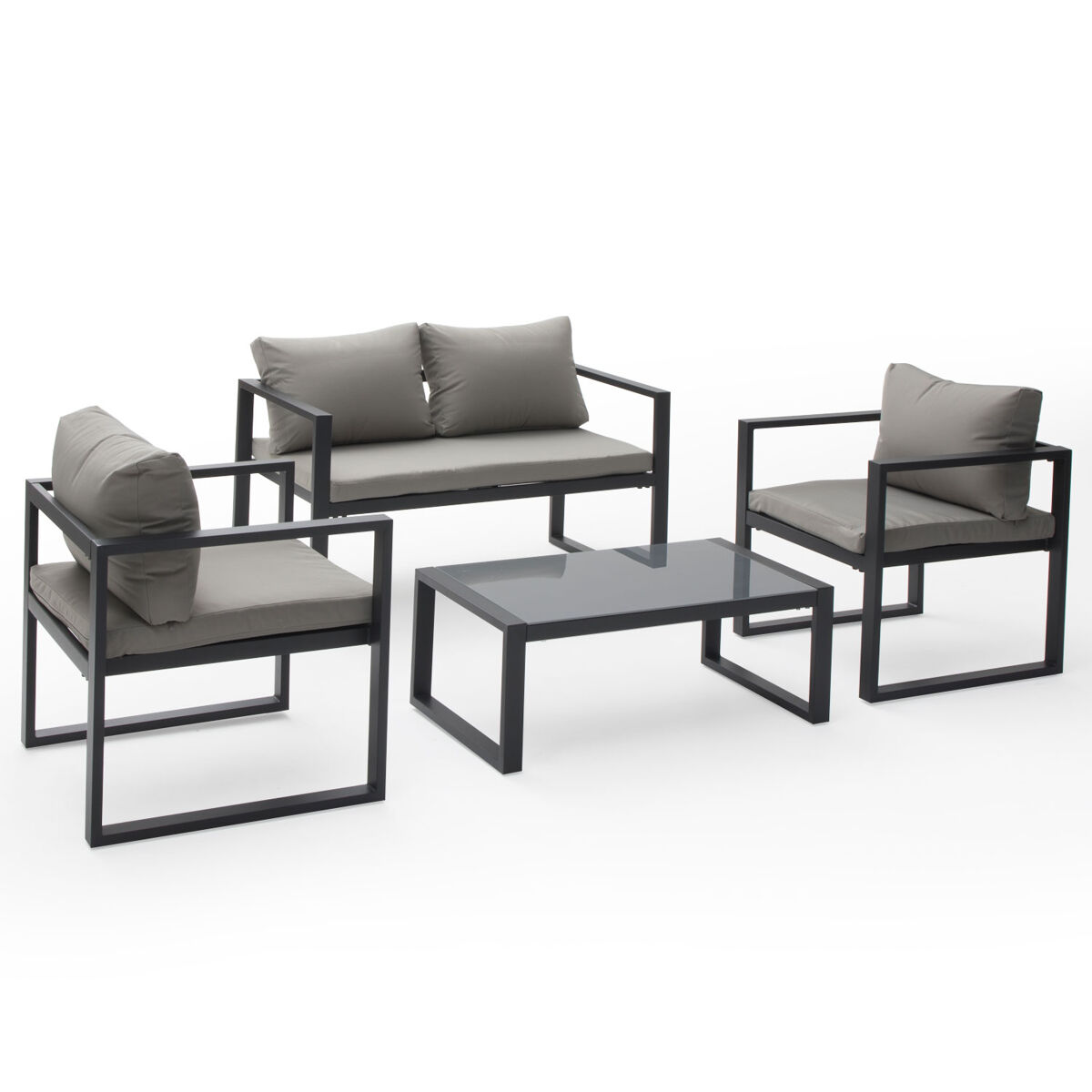 Conjunto de jardín ibiza tela gris 4 plazas - aluminio antracita
