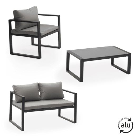 Conjunto de jardín IBIZA tela gris 4 plazas - aluminio antracita