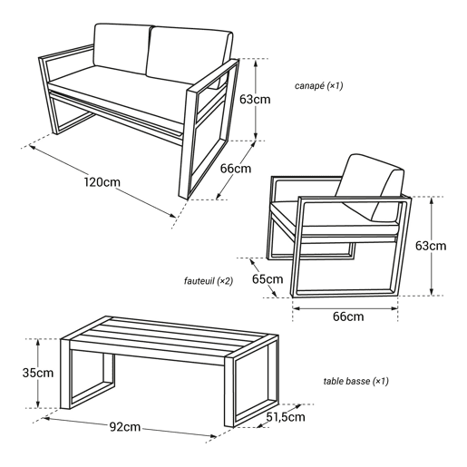Conjunto de jardín IBIZA tela gris 4 plazas - aluminio antracita