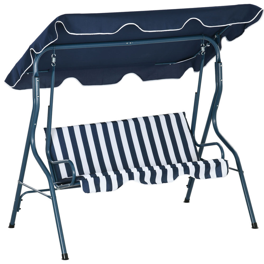 Outsunny columpio de jardín de 2-3 plazas, balancín de exterior con toldo ajustable en ángulo, impermeable y marco de acero, para patio, balcón, 170x110x153 cm, azul
