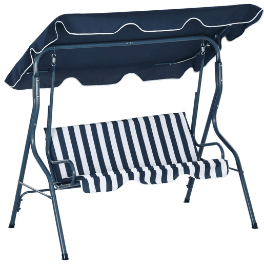 Outsunny Baloiço de Jardim 2-3 Lugares, Baloiço de Exterior com Toldo Ajustável, Impermeável e Estrutura de Aço, para Pátio, Varanda, 170x110x153 cm, Azul