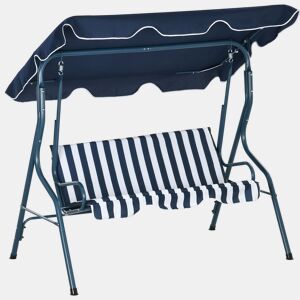 Outsunny Baloiço de Jardim 2-3 Lugares, Baloiço de Exterior com Toldo Ajustável, Impermeável e Estrutura de Aço, para Pátio, Varanda, 170x110x153 cm, Azul