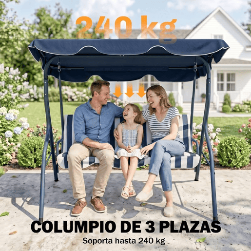 Outsunny Baloiço de Jardim 2-3 Lugares, Baloiço de Exterior com Toldo Ajustável, Impermeável e Estrutura de Aço, para Pátio, Varanda, 170x110x153 cm, Azul