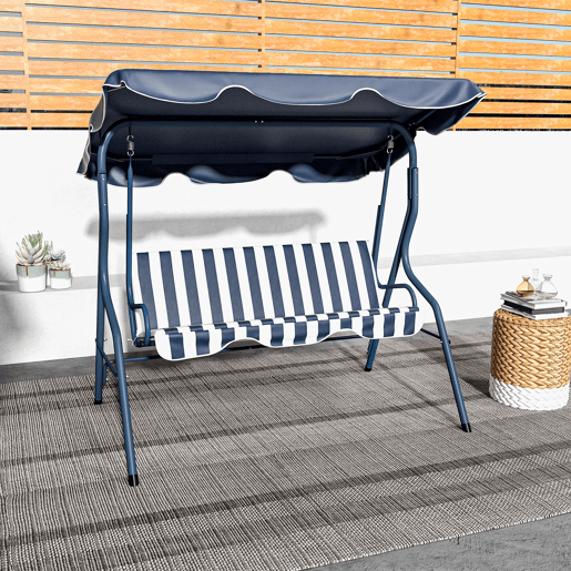 Outsunny Baloiço de Jardim 2-3 Lugares, Baloiço de Exterior com Toldo Ajustável, Impermeável e Estrutura de Aço, para Pátio, Varanda, 170x110x153 cm, Azul
