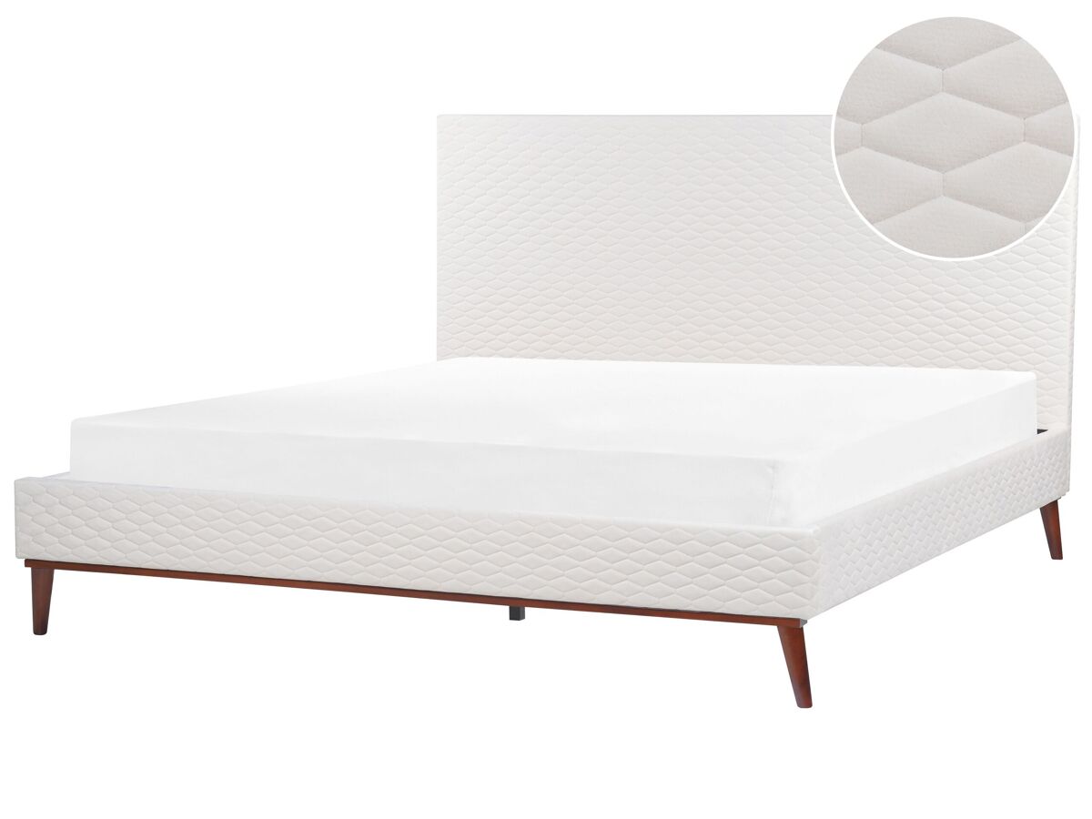 Beliani Cama Terciopelo BAYONNE 191x212 Blanco/ Beige