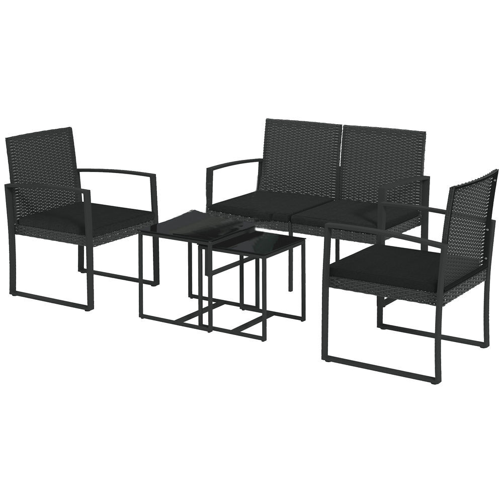 Outsunny conjunto de muebles de jardín de ratán sintético juego de sofás exterior de 5 piezas con 2 sofás individuales 1 sofá doble y 2 mesas de centro para patio terraza negro