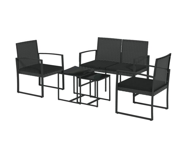 Outsunny conjunto de muebles de jardín de ratán sintético juego de sofás exterior de 5 piezas con 2 sofás individuales 1 sofá doble y 2 mesas de