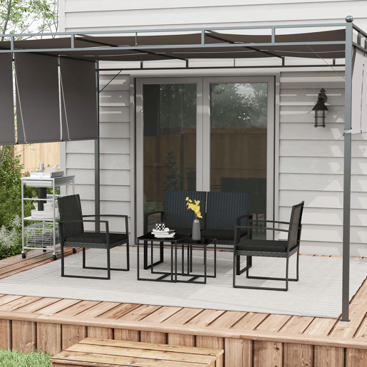 Outsunny Conjunto de Móveis de Jardim de Vime Sintético Conjunto de Móveis de Exterior de 5 Peças com 2 Poltronas Individuais 1 Sofá Duplo e 2 Mesas de Centro para Pátio Varanda Preto