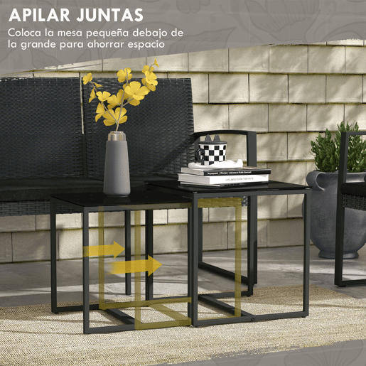 Outsunny Conjunto de Móveis de Jardim de Vime Sintético Conjunto de Móveis de Exterior de 5 Peças com 2 Poltronas Individuais 1 Sofá Duplo e 2 Mesas de Centro para Pátio Varanda Preto