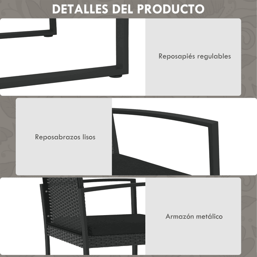 Outsunny Conjunto de Móveis de Jardim de Vime Sintético Conjunto de Móveis de Exterior de 5 Peças com 2 Poltronas Individuais 1 Sofá Duplo e 2 Mesas de Centro para Pátio Varanda Preto