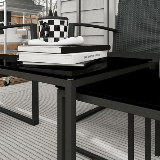 Outsunny Conjunto de Móveis de Jardim de Vime Sintético Conjunto de Móveis de Exterior de 5 Peças com 2 Poltronas Individuais 1 Sofá Duplo e 2 Mesas de Centro para Pátio Varanda Preto