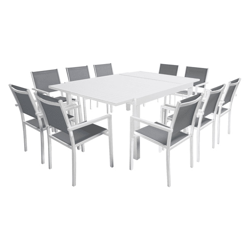 Conjunto de jardín extensible VENEZIA 140-200 en textileno gris 10 plazas - aluminio blanco