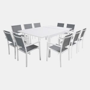 Conjunto de jardín extensible VENEZIA 140-200 en textileno gris 10 plazas - aluminio blanco