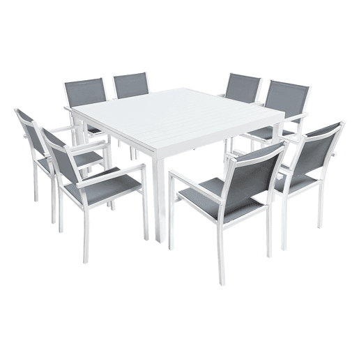 Conjunto de jardín extensible VENEZIA 140-200 en textileno gris 10 plazas - aluminio blanco