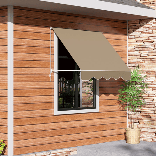 Outsunny Toldo Manual de Alumínio Retrátil Toldo de Fachada para Exterior com Ângulo Ajustável Impermeável e Tecido de Poliéster 180x70 cm Bege