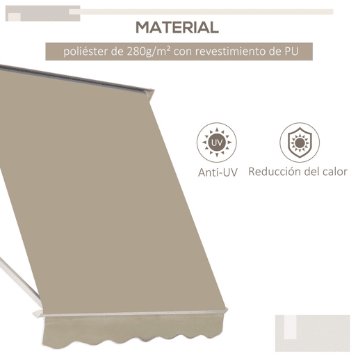 Outsunny Toldo Manual de Alumínio Retrátil Toldo de Fachada para Exterior com Ângulo Ajustável Impermeável e Tecido de Poliéster 180x70 cm Bege