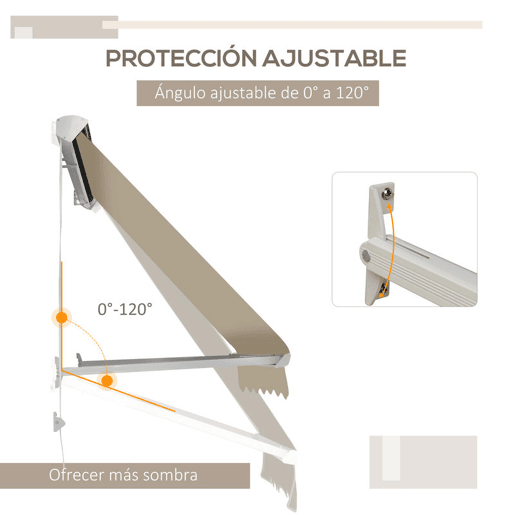 Outsunny Toldo Manual de Alumínio Retrátil Toldo de Fachada para Exterior com Ângulo Ajustável Impermeável e Tecido de Poliéster 180x70 cm Bege