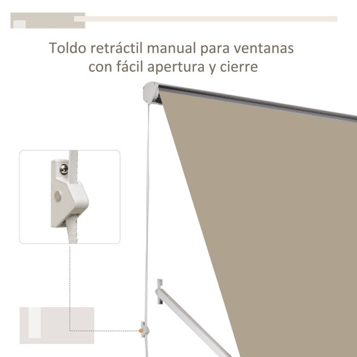 Outsunny Toldo Manual de Alumínio Retrátil Toldo de Fachada para Exterior com Ângulo Ajustável Impermeável e Tecido de Poliéster 180x70 cm Bege