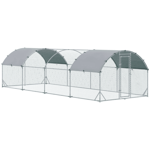 PawHut Galinheiro para Exterior Grande 2,8x7,60x1,97 m Galinheiro para 16-24 Galinhas de Aço Galvanizado com Teto de Tecido Oxford para Coelhos Aves Prata