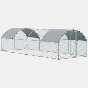 PawHut Galinheiro para Exterior Grande 2,8x7,60x1,97 m Galinheiro para 16-24 Galinhas de Aço Galvanizado com Teto de Tecido Oxford para Coelhos Aves Prata