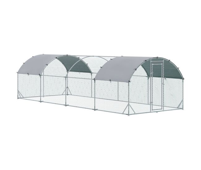 Pawhut gallinero para exterior grande de acero galvanizado 280x760x197 cm jaula de gallinas cubierta de tela oxford impermeable y resistente a los