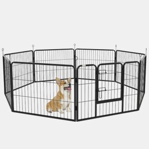 PawHut Parque para Animais de Estimação 8 Paineis 80x60cm Gaiola para Cães de Metal com Porta e Dupla Fechadura Cerca de Treinamento para Jardim Preto