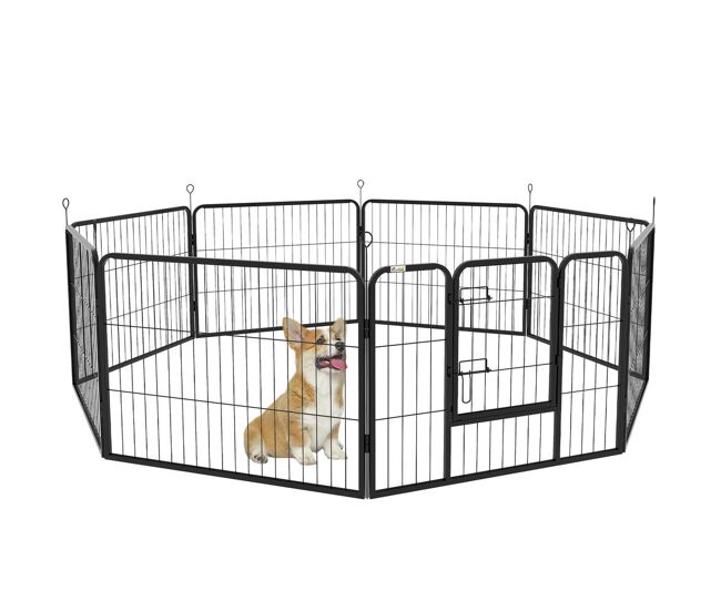 Pawhut parque para mascotas de 8 paneles 80x60 cm corralito para perros con puerta y doble pestillo metálicos cerca de entrenamiento negro