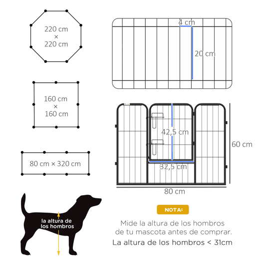 PawHut Parque para Animais de Estimação 8 Paineis 80x60cm Gaiola para Cães de Metal com Porta e Dupla Fechadura Cerca de Treinamento para Jardim Preto
