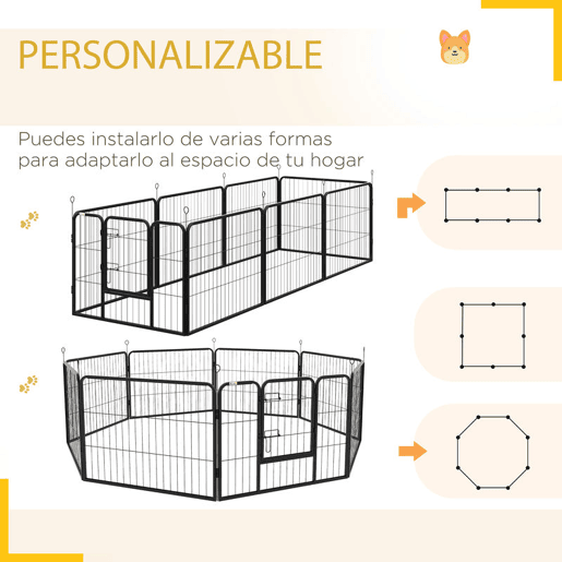 PawHut Parque para Animais de Estimação 8 Paineis 80x60cm Gaiola para Cães de Metal com Porta e Dupla Fechadura Cerca de Treinamento para Jardim Preto
