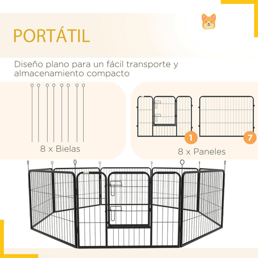 PawHut Parque para Animais de Estimação 8 Paineis 80x60cm Gaiola para Cães de Metal com Porta e Dupla Fechadura Cerca de Treinamento para Jardim Preto