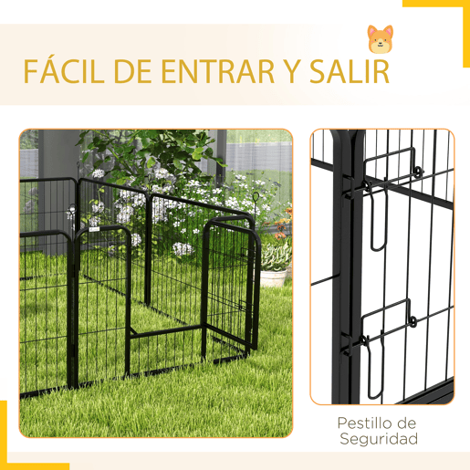 PawHut Parque para Animais de Estimação 8 Paineis 80x60cm Gaiola para Cães de Metal com Porta e Dupla Fechadura Cerca de Treinamento para Jardim Preto